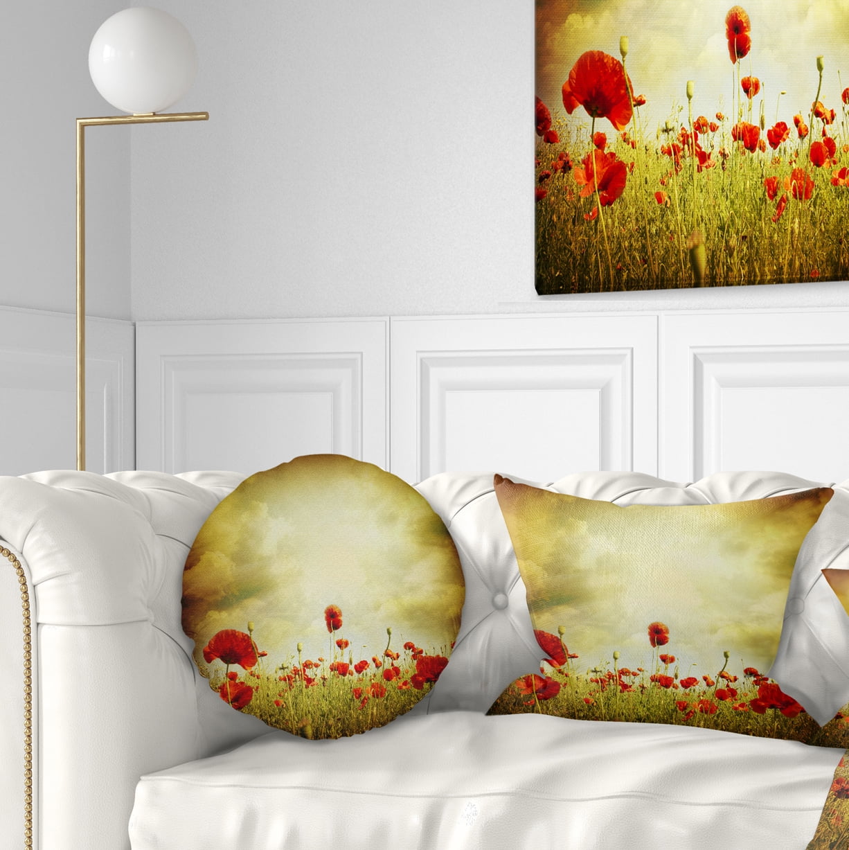 Designart Red Poppies on Grunge Background - Floral Throw Pillow - 12x20