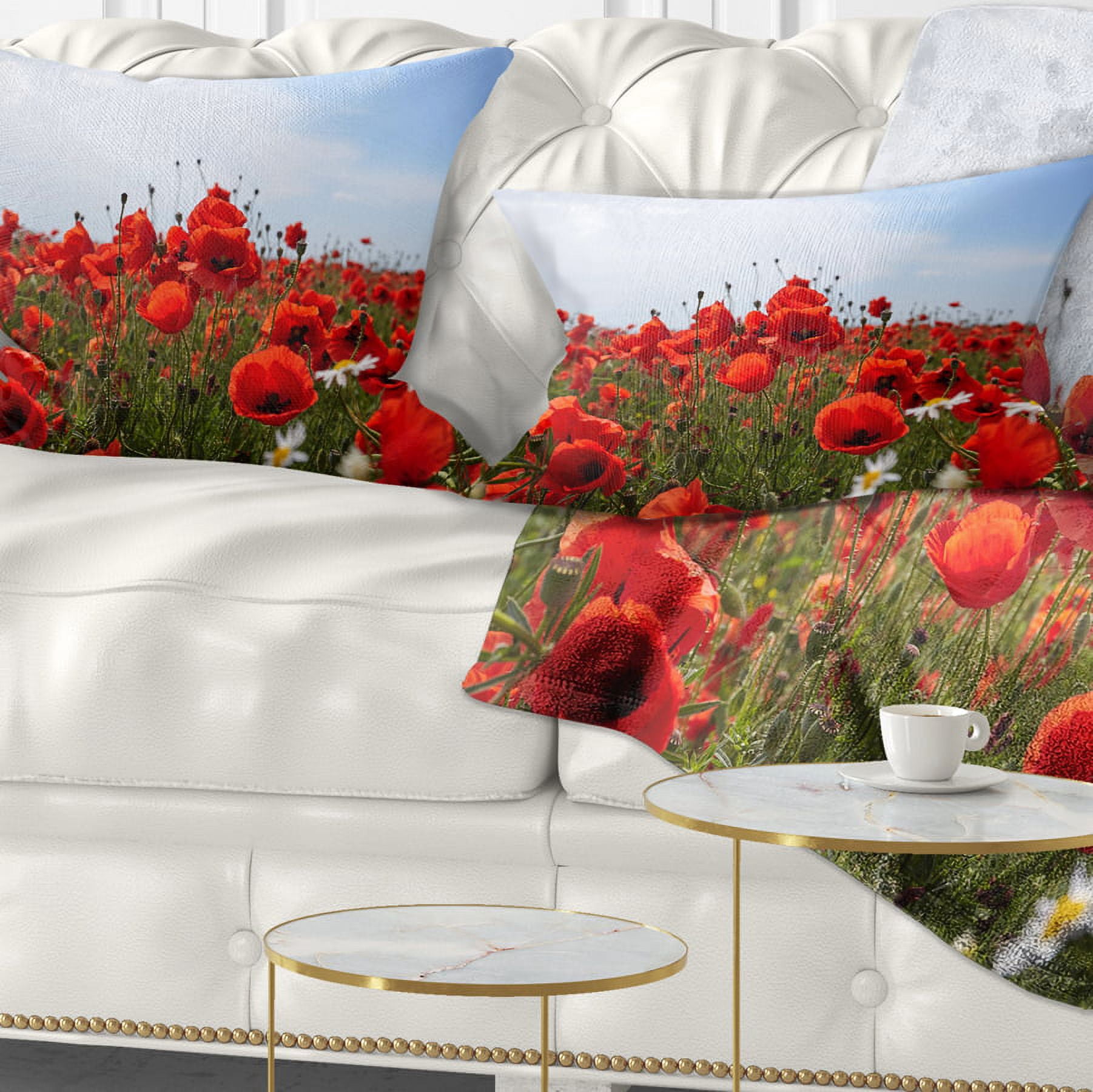 Designart Red Poppies under Bright Blue Sky - Flower Throw Pillow - 12x20