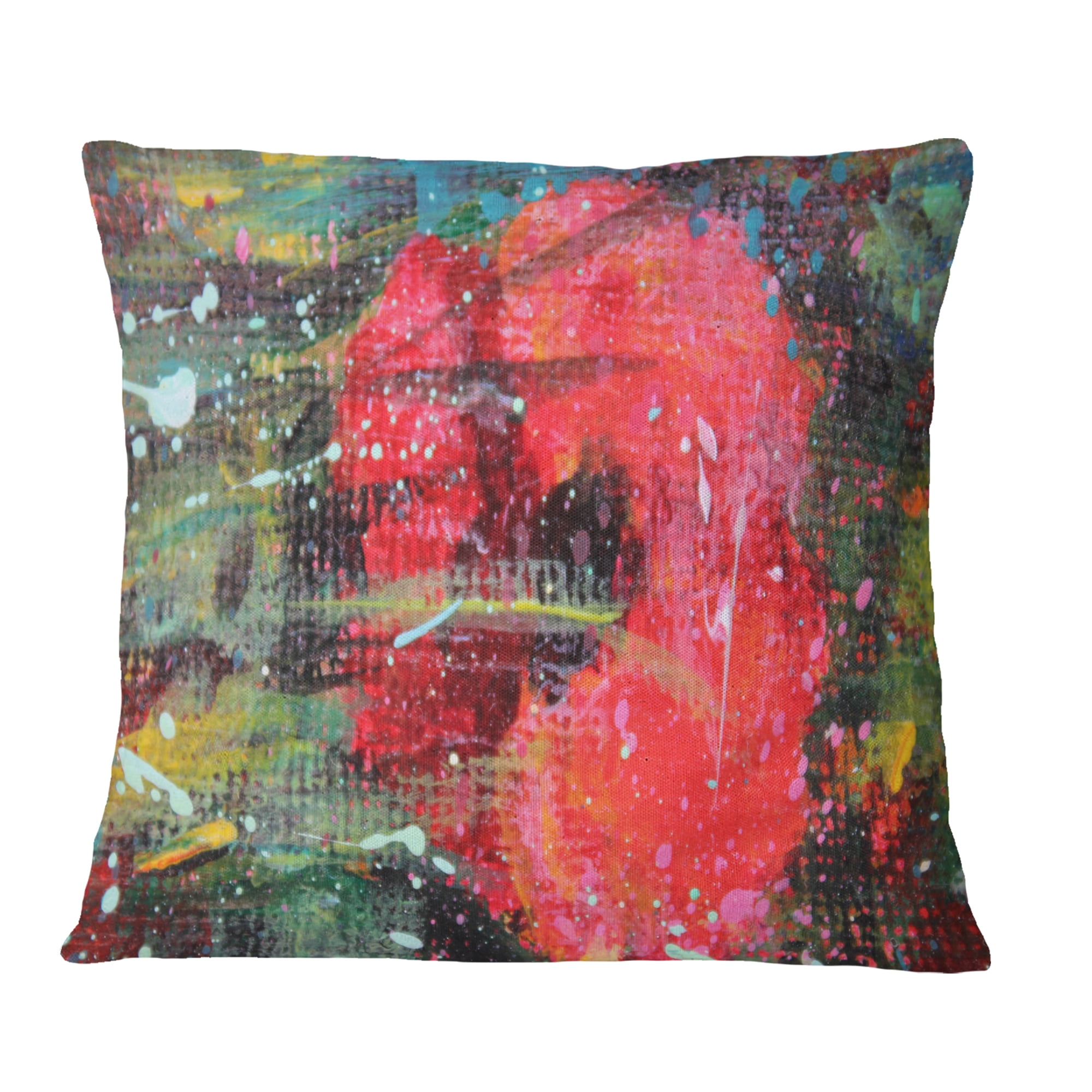 Designart Red Poppy Acrylic Drawing - Floral Throw Pillow - 16x16