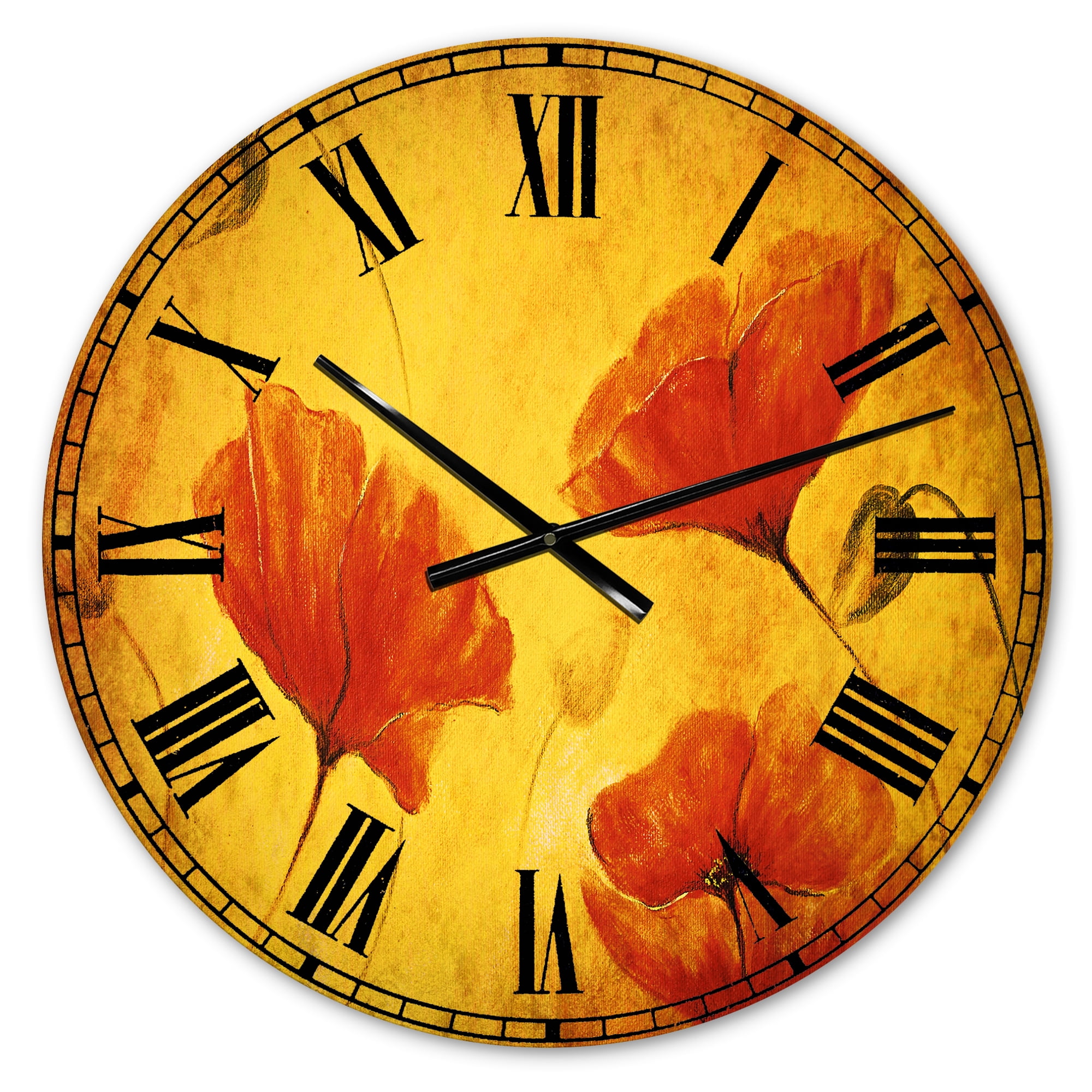 Designart 'Red Poppy Flower' Traditional Wall Clock