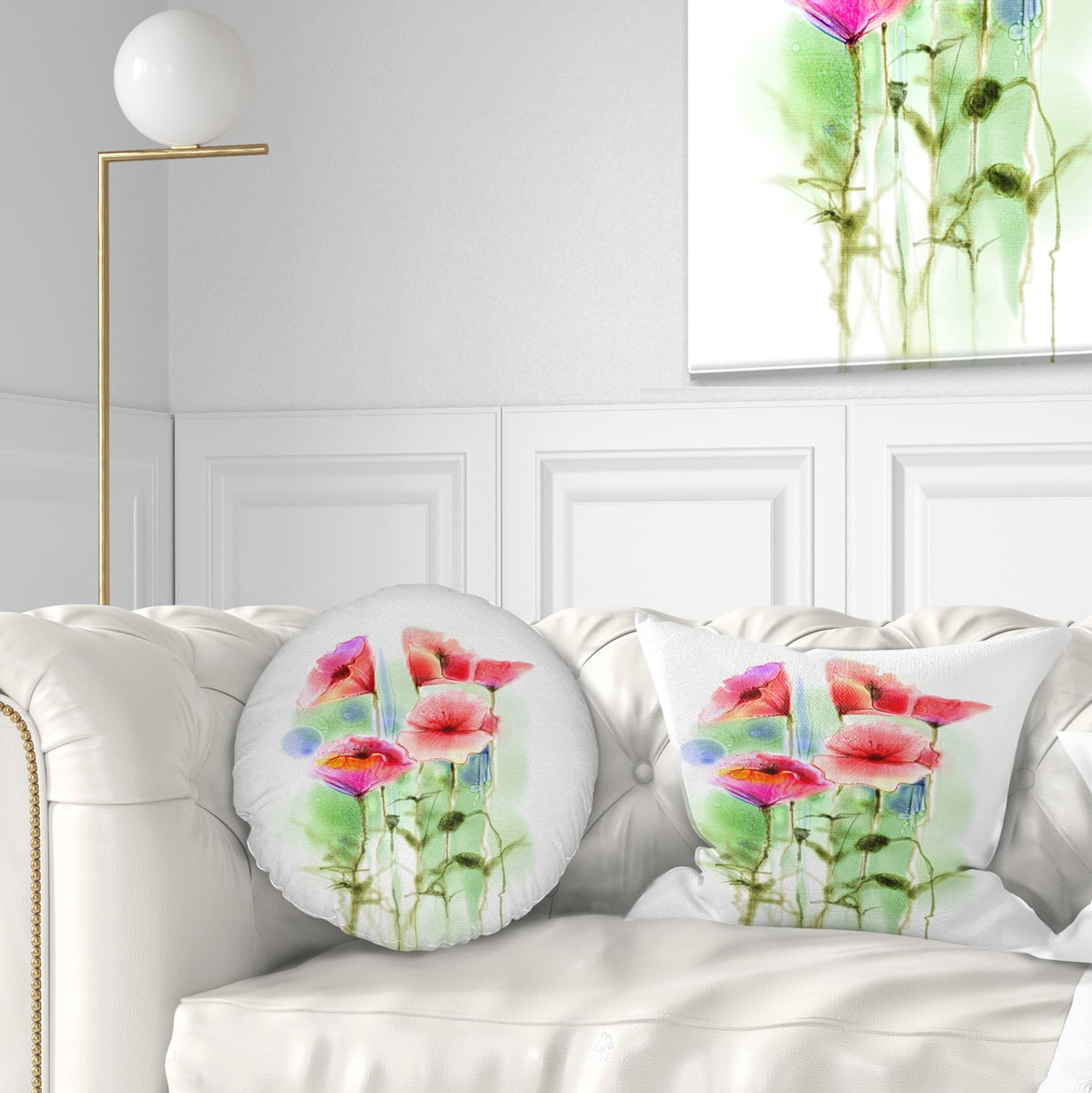 Designart Red Poppy Flowers Watercolor Sketch - Floral Throw Pillow - 12x20