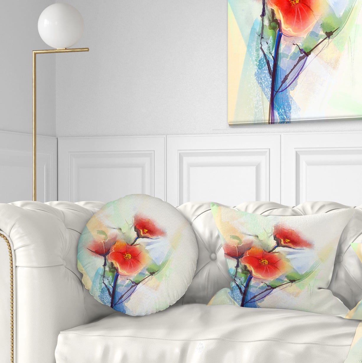 Designart Red Poppy Flowers on Grunge Back - Floral Throw Pillow - 12x20