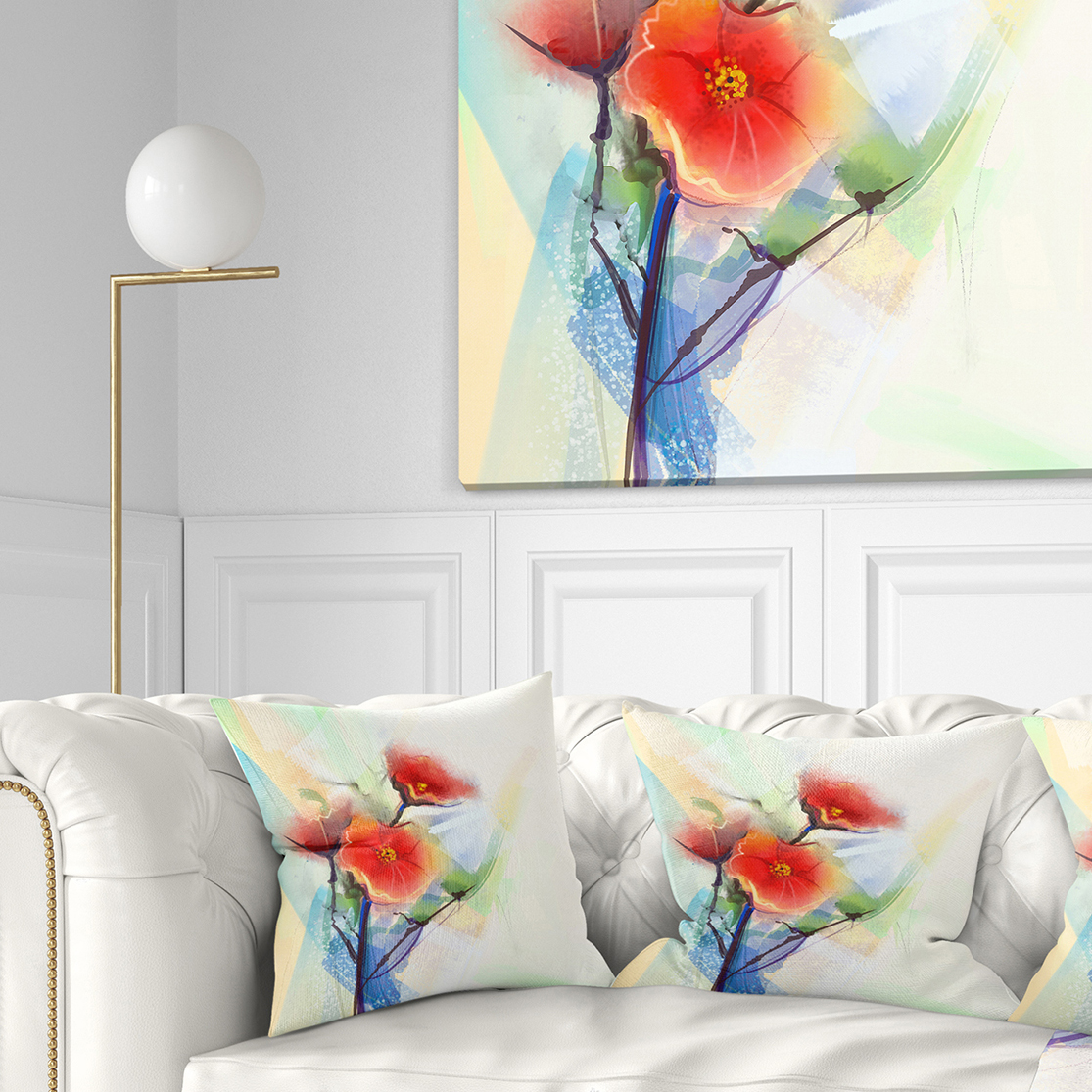 Designart Red Poppy Flowers on Grunge Back - Floral Throw Pillow - 18x18