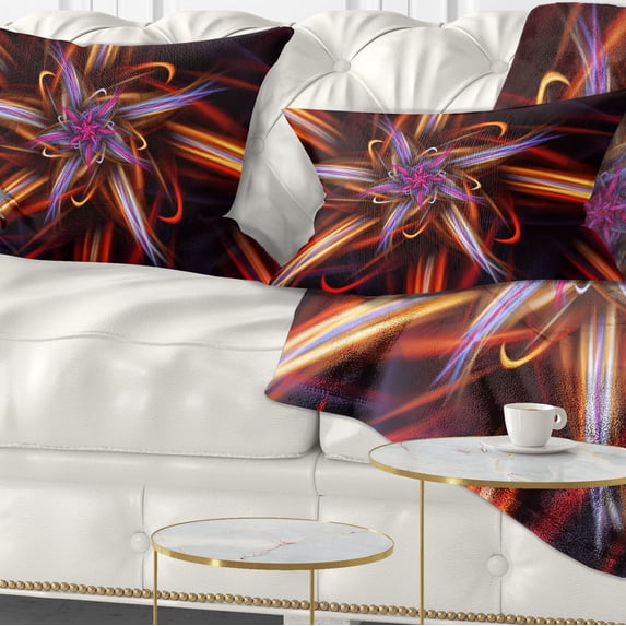 Designart Red Purple Colorful Fractal Design - Floral Throw Pillow - 12x20