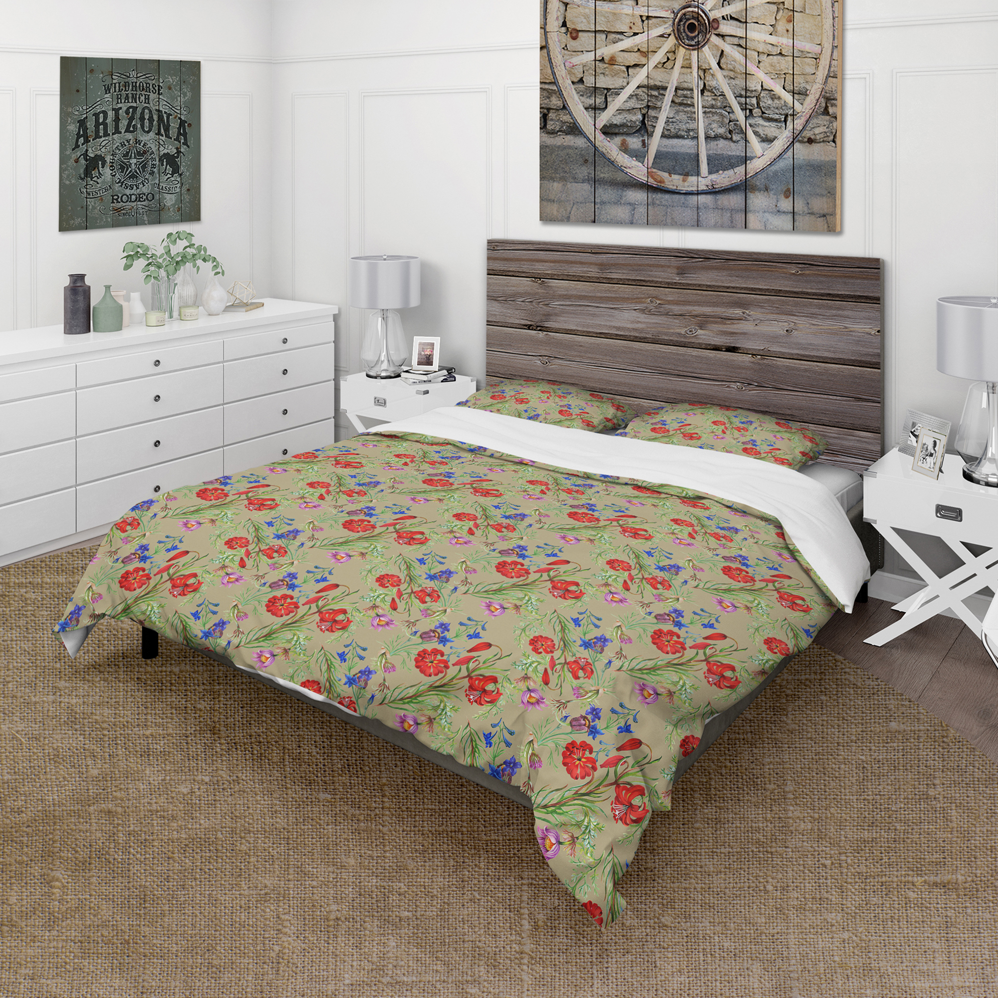 Designart 'Red, Purple and Little Blue Blossoming Flowers' Floral Duvet Cover Set