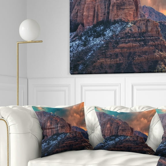Designart Red Rock Under Sunrise Sky - Landscape Photography Throw Pillow - 16x16