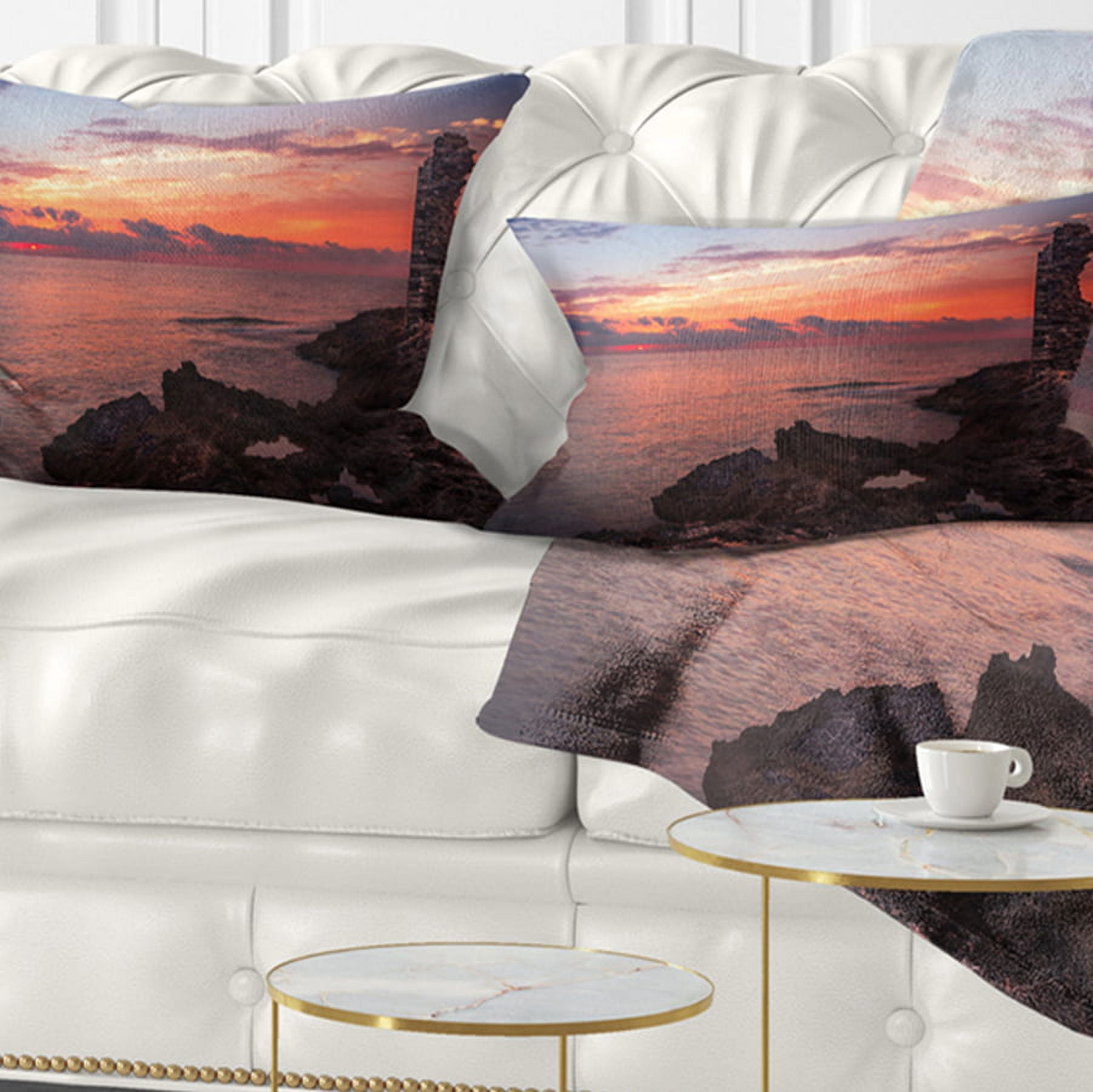 Designart Red Rocky Beach with Ancient Ruins - Oversized Beach Throw Pillow - 12x20