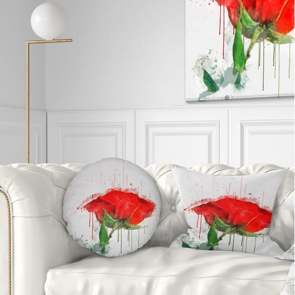 Designart Red Rose Hand drawn Painting - Floral Throw Pillow - 12x20