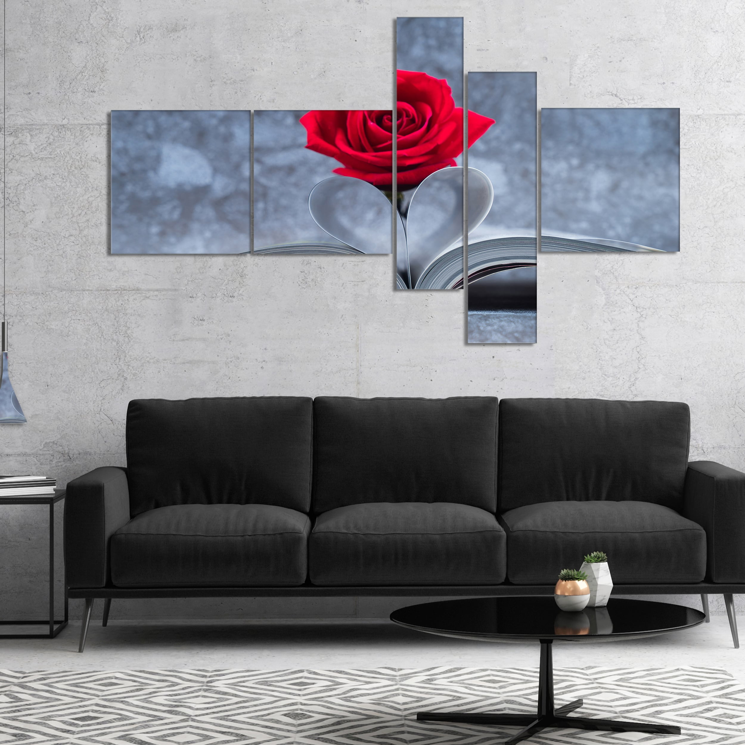 Designart 'Red Rose Inside the Book ' Floral Art Canvas Print