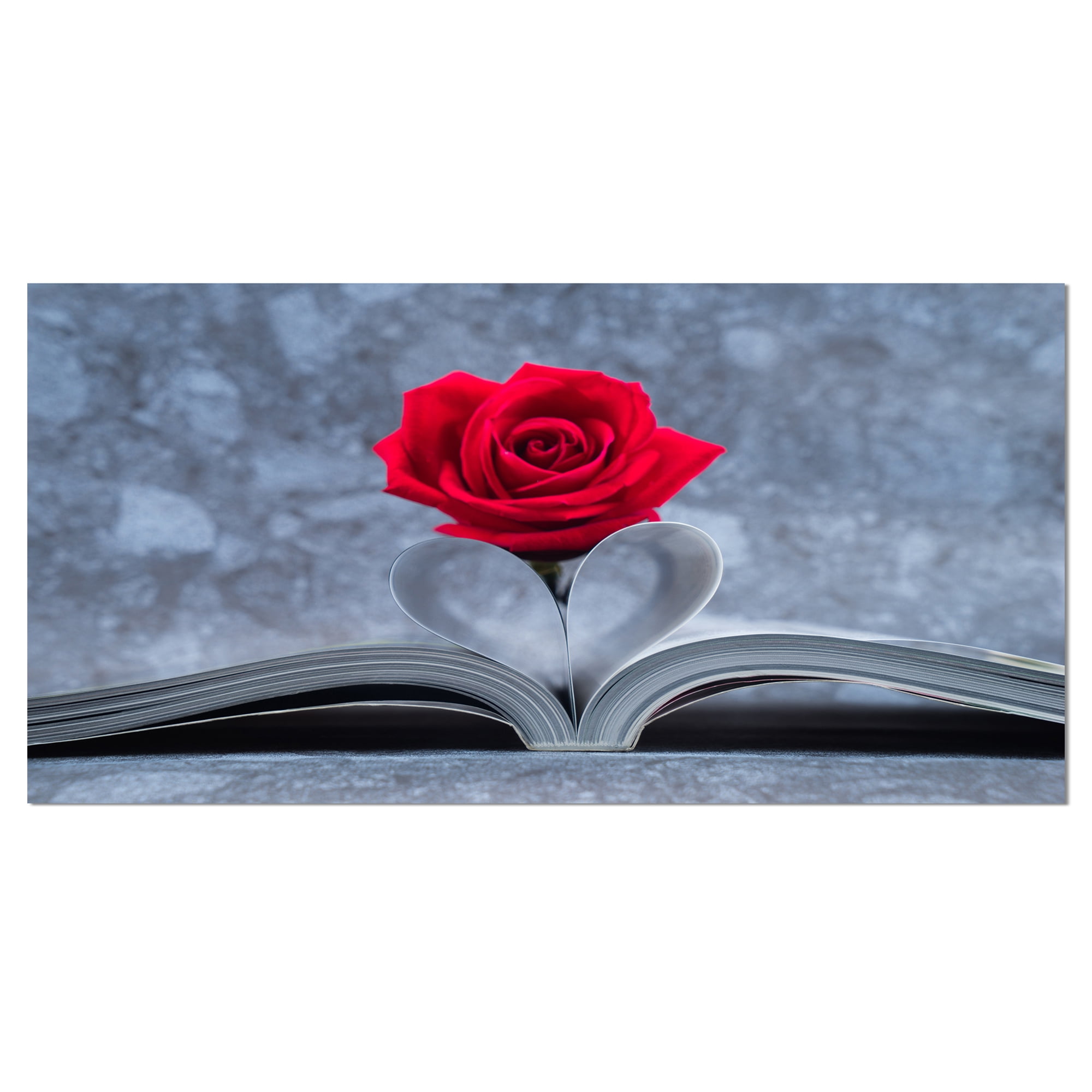Designart 'Red Rose Inside the Book ' Floral Art Canvas Print
