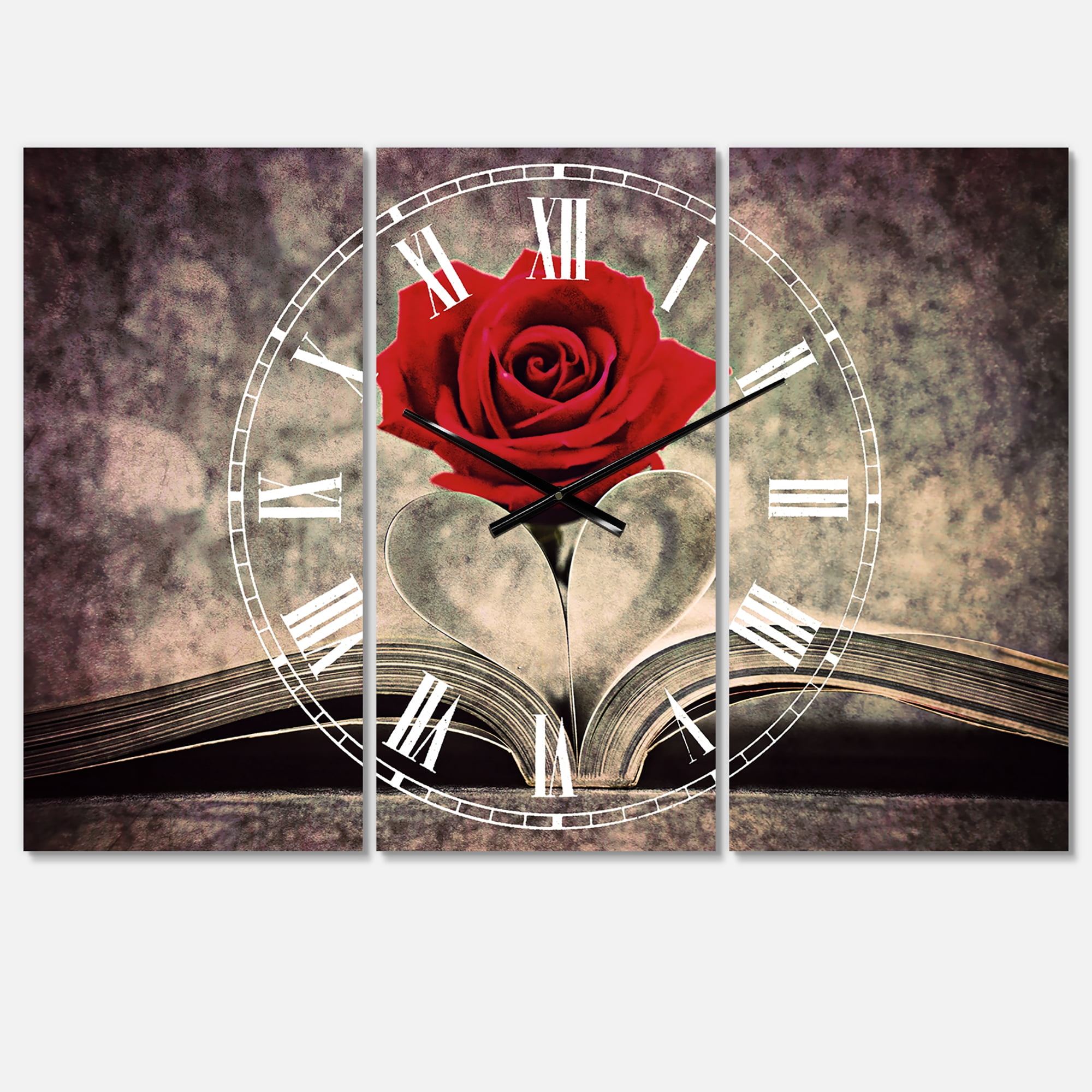 Designart 'Red Rose Inside the Book' Traditional Wall Clock