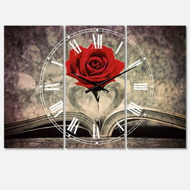 Designart 'Red Rose Inside the Book' Traditional Wall Clock