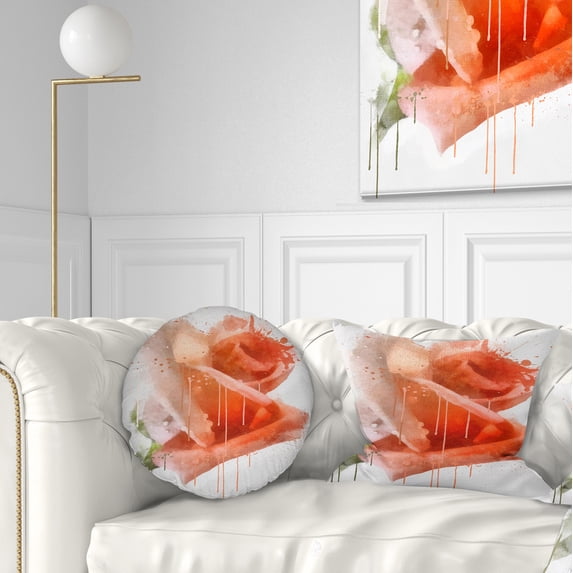 Designart Red Rose Painting with Splashes - Floral Throw Pillow - 12x20