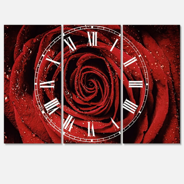 Designart 'Red Rose Petals with Rain Droplets' Traditional Wall Clock