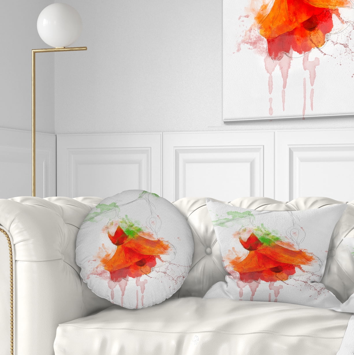Designart Red Rose Watercolor Illustration - Floral Throw Pillow - 12x20