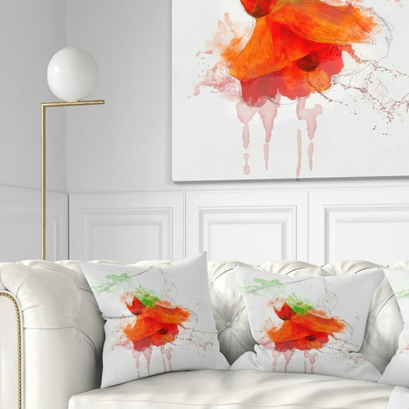 Designart Red Rose Watercolor Illustration - Floral Throw Pillow - 16x16