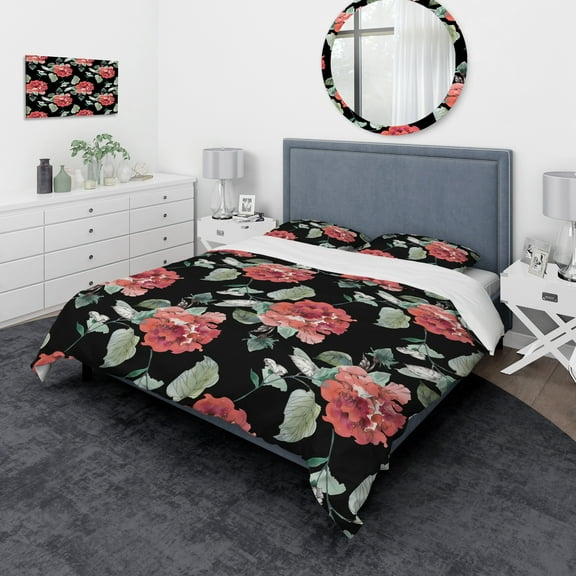 Designart 'Red Rose in Black Background' Traditional Duvet Cover Set