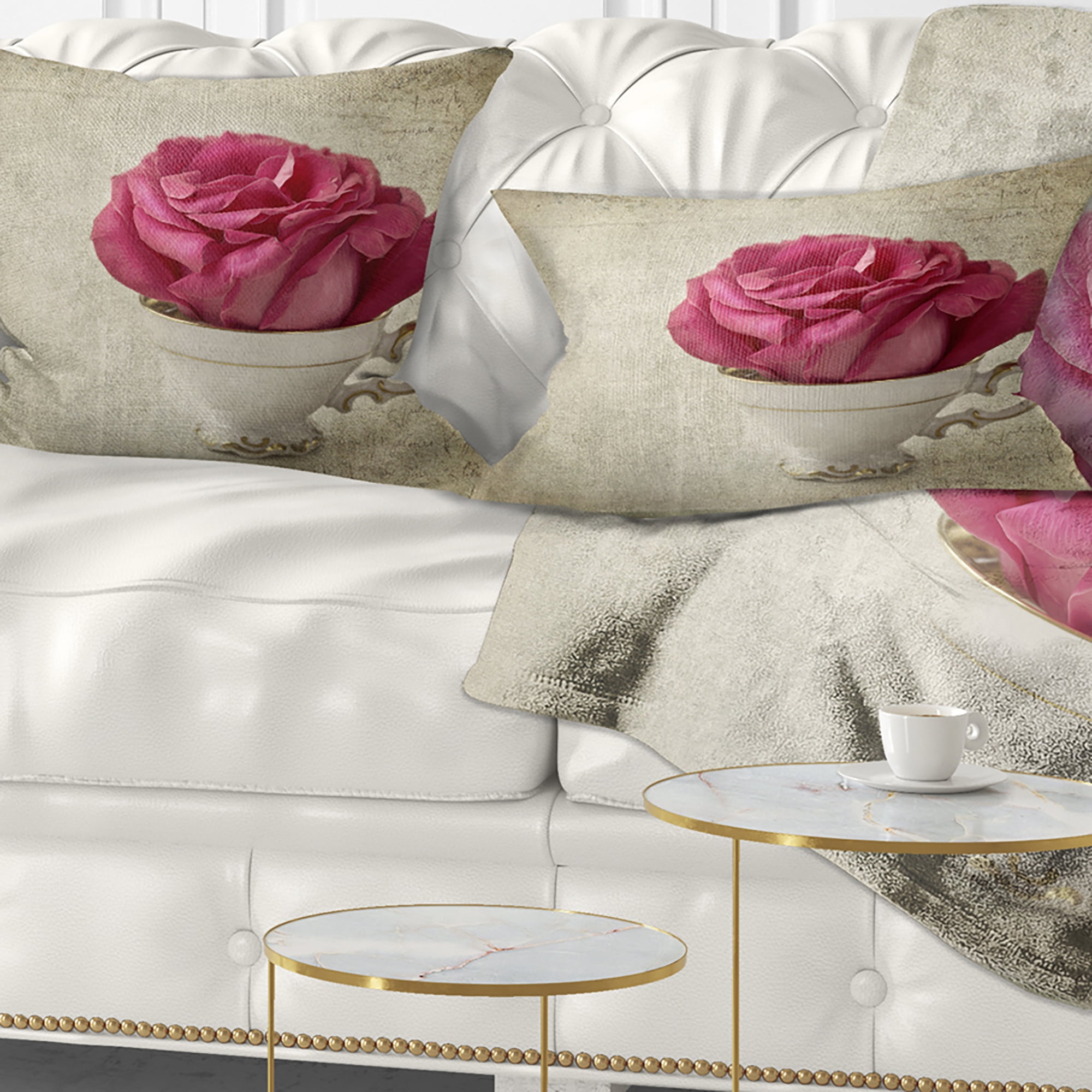 Designart Red Rose in Cup Photography - Floral Throw Pillow - 12x20