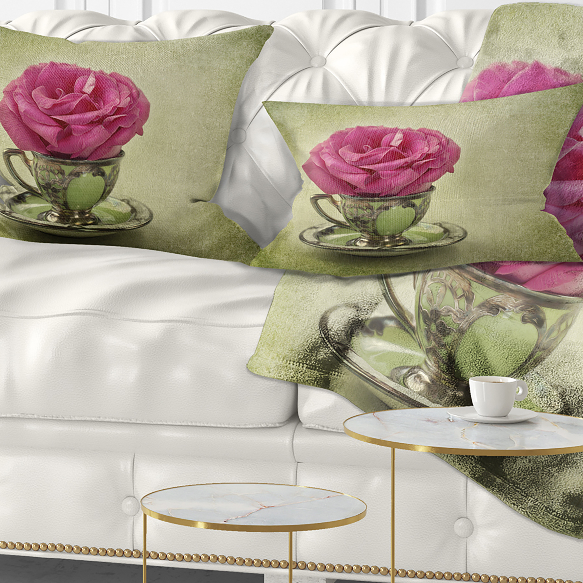 Designart Red Rose in Cup and Saucer - Floral Throw Pillow - 12x20