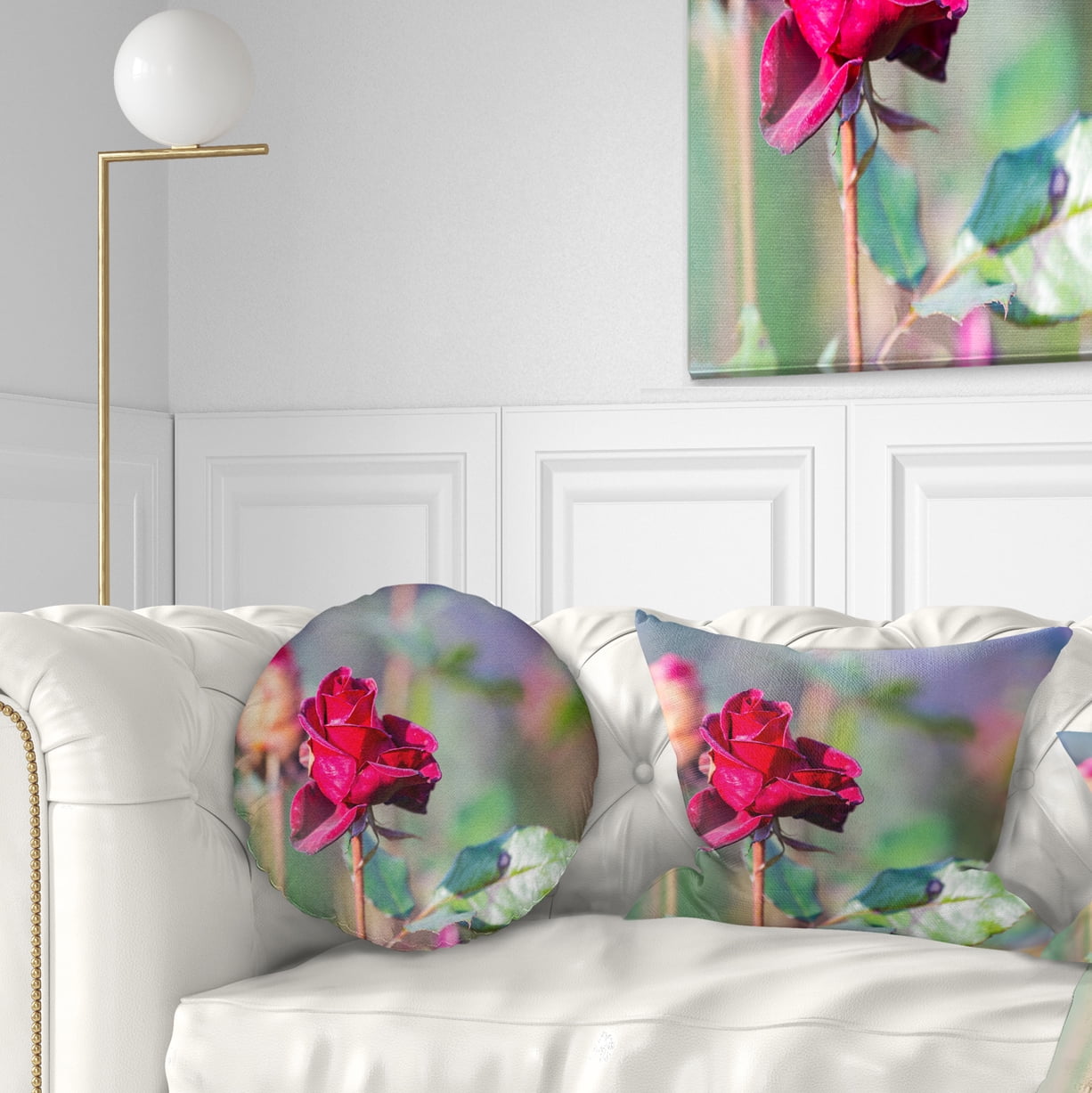 Designart Red Rose on Blurred Background - Flower Throw Pillow - 12x20