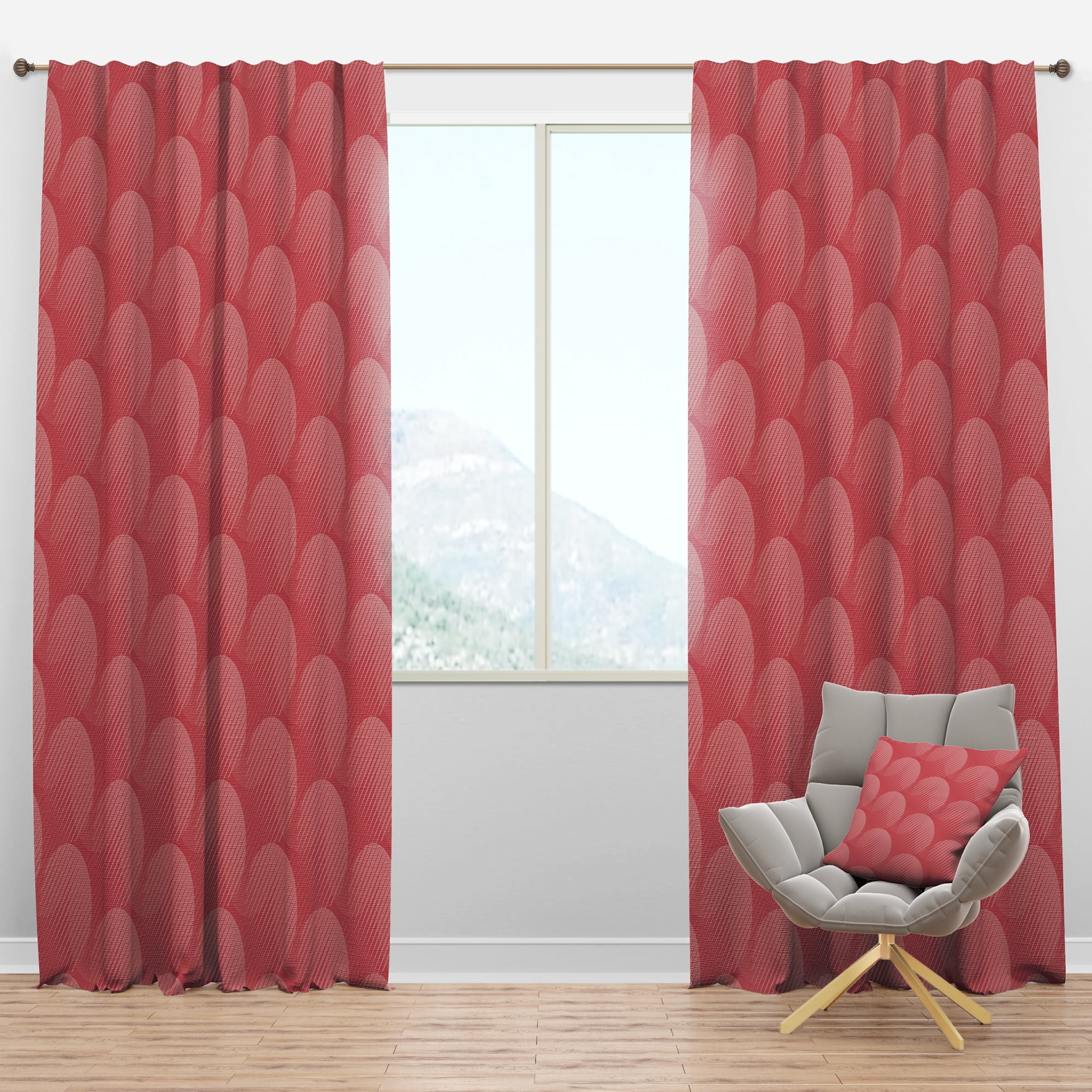 Designart 'Red Round Geometrical ' Mid-Century Modern Blackout Curtain Panel