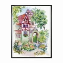 Designart 'Red Rustic House In The Country Side Landscape' Traditional Framed Canvas Wall Art Print