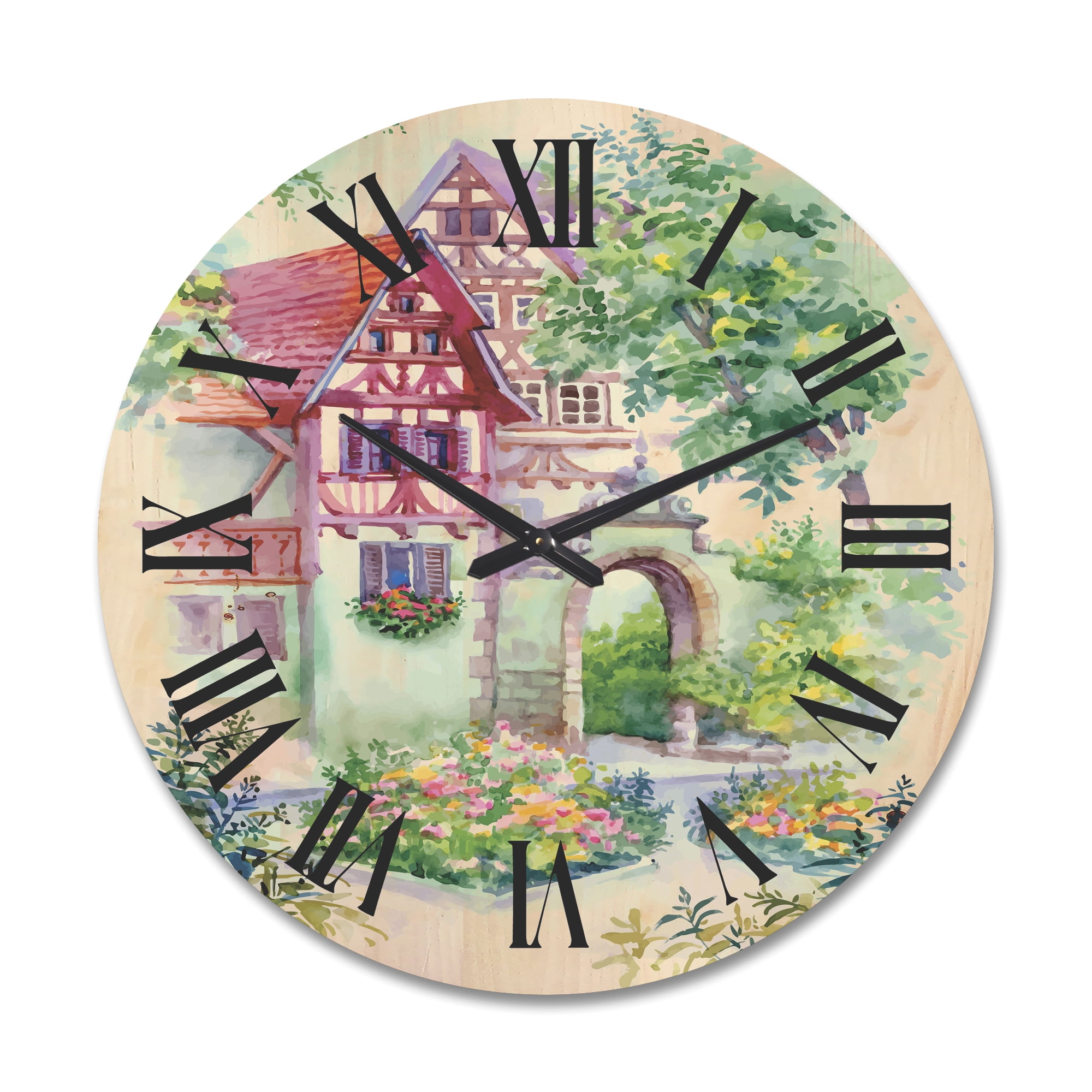 Designart 'Red Rustic House In The Country Side Landscape' Traditional Wood Wall Clock