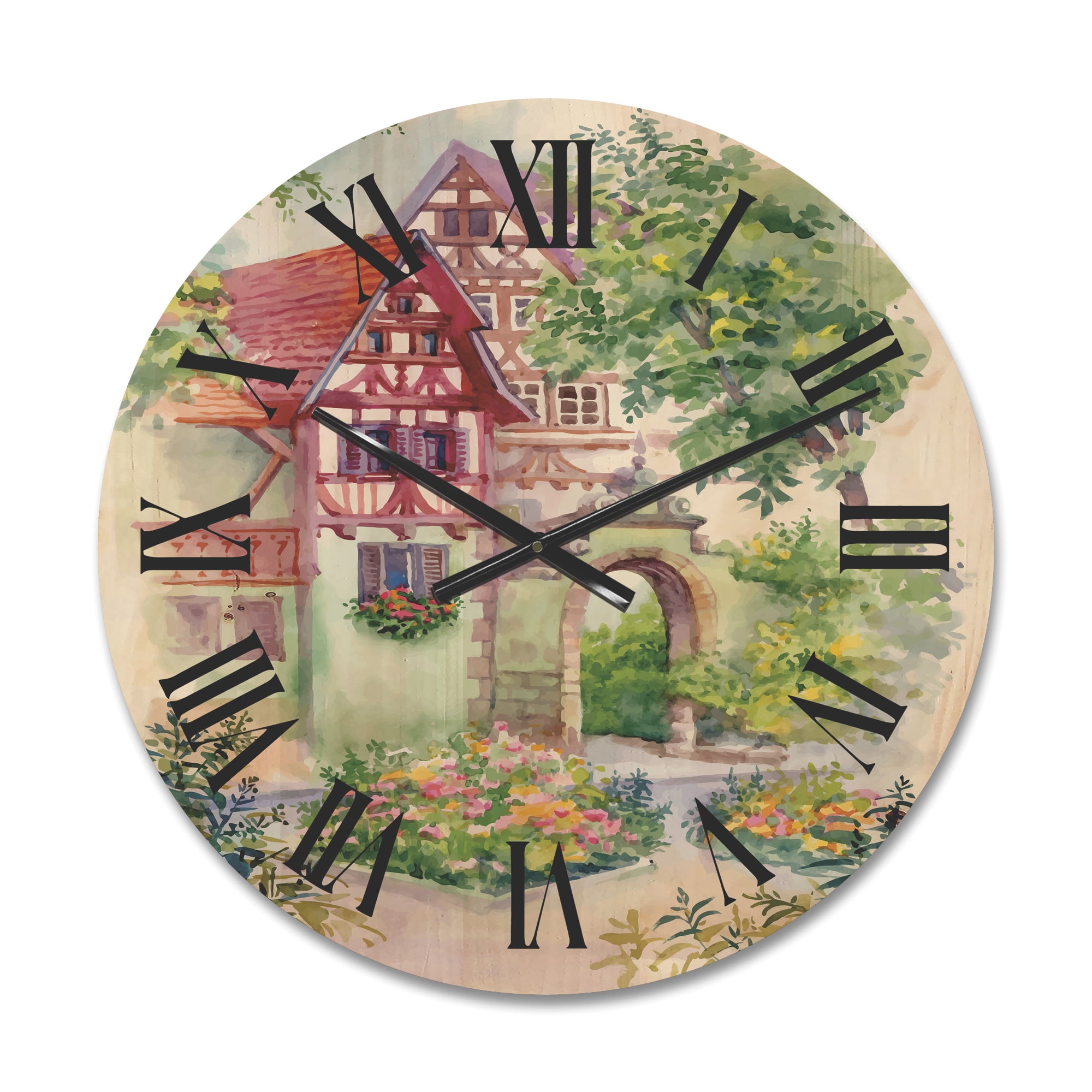 Designart 'Red Rustic House In The Country Side Landscape' Traditional Wood Wall Clock