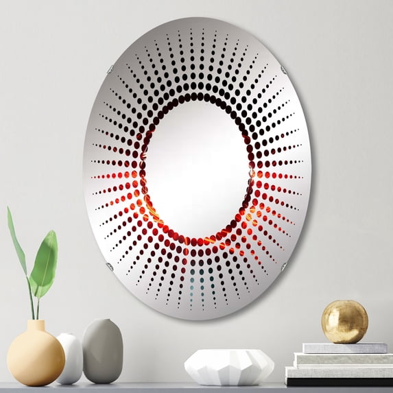 Designart "Red Sedan Embraced by Neon Lights I" Car/Van Starburst Round Wall Mirror - Transportation Oval Printed Decorative Mirror - Multiple Color Options
