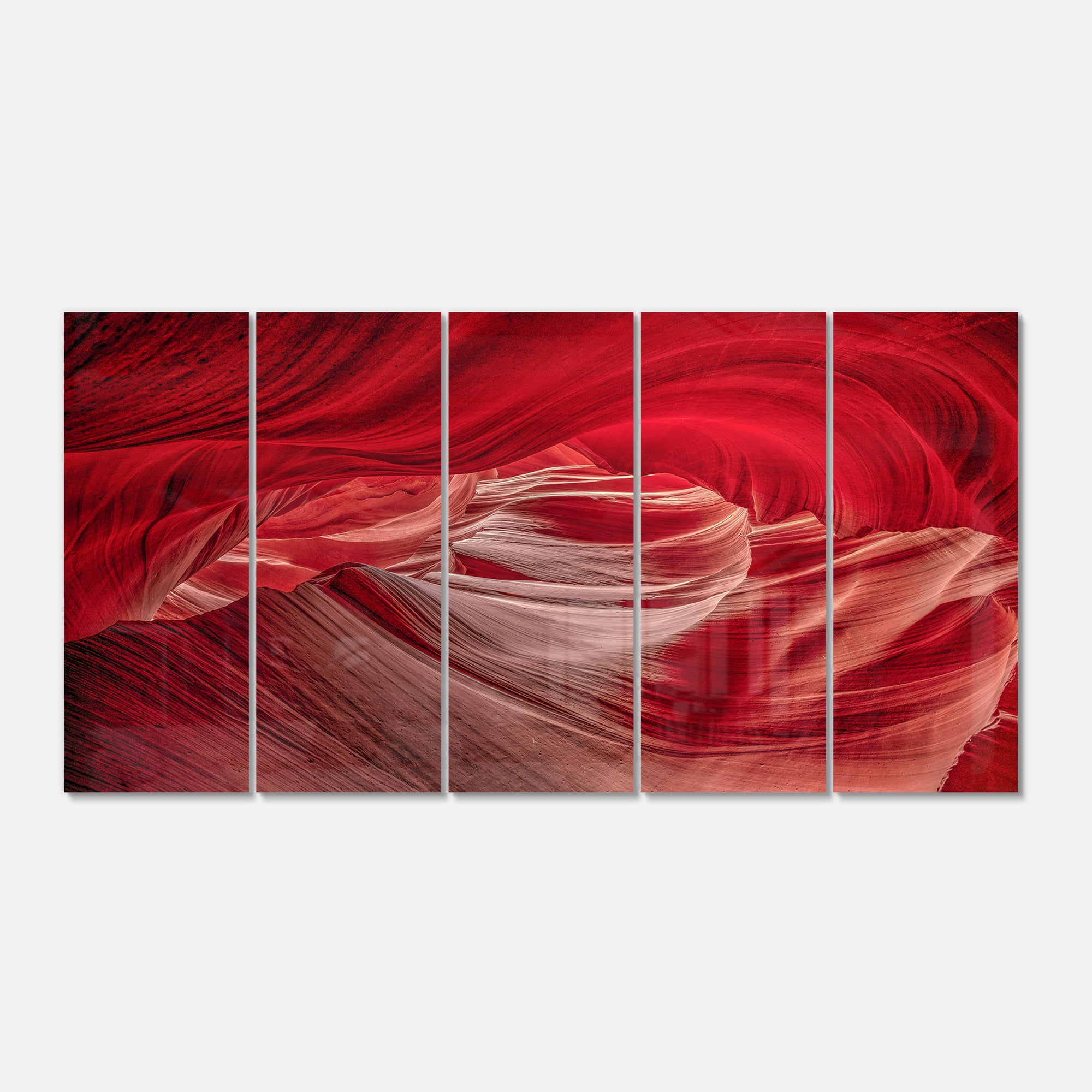 Designart 'Red Shade in Antelope Canyon ' Multipanel Landscape Photography Metal Wall Art
