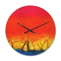 Designart 'Red Sky Spring Season and Tree' Modern Wood Wall Clock