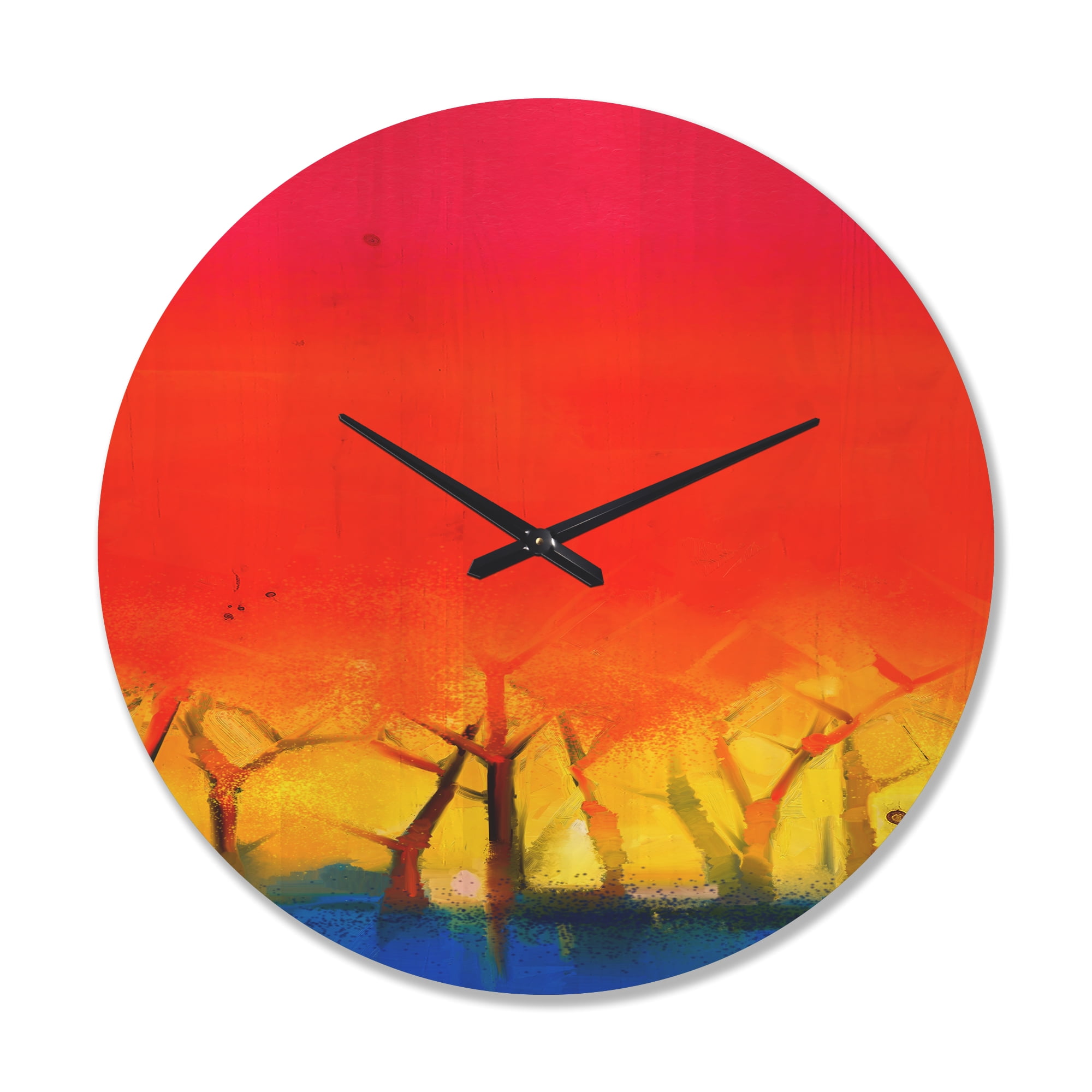 Designart 'Red Sky Spring Season and Tree' Modern Wood Wall Clock