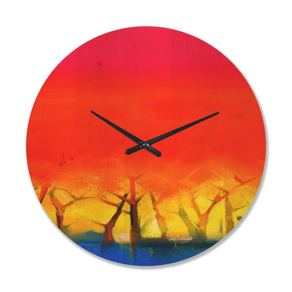 Designart 'Red Sky Spring Season and Tree' Modern Wood Wall Clock