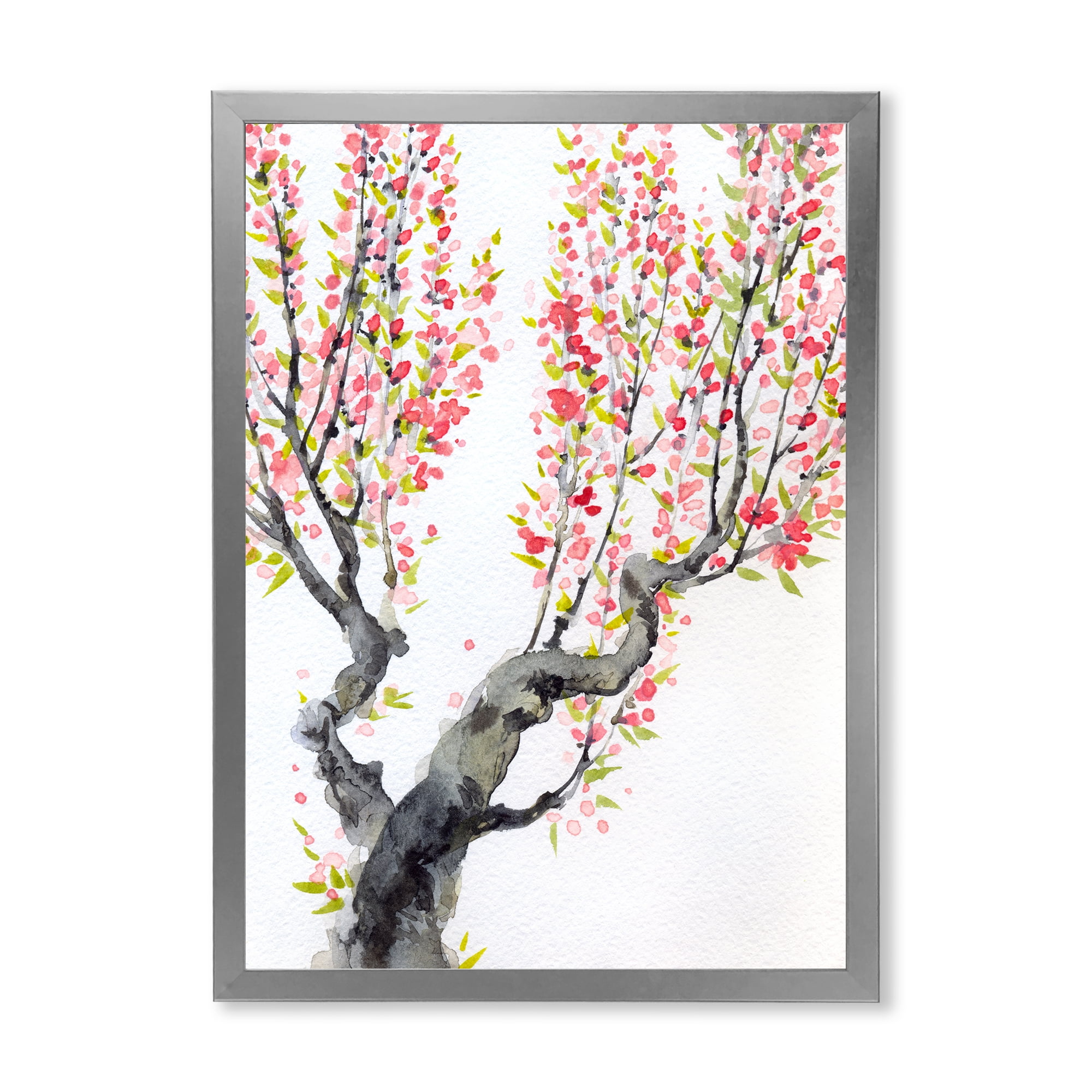 Designart 'Red Spring Flowers On Tree Branches' Traditional Framed Art Print