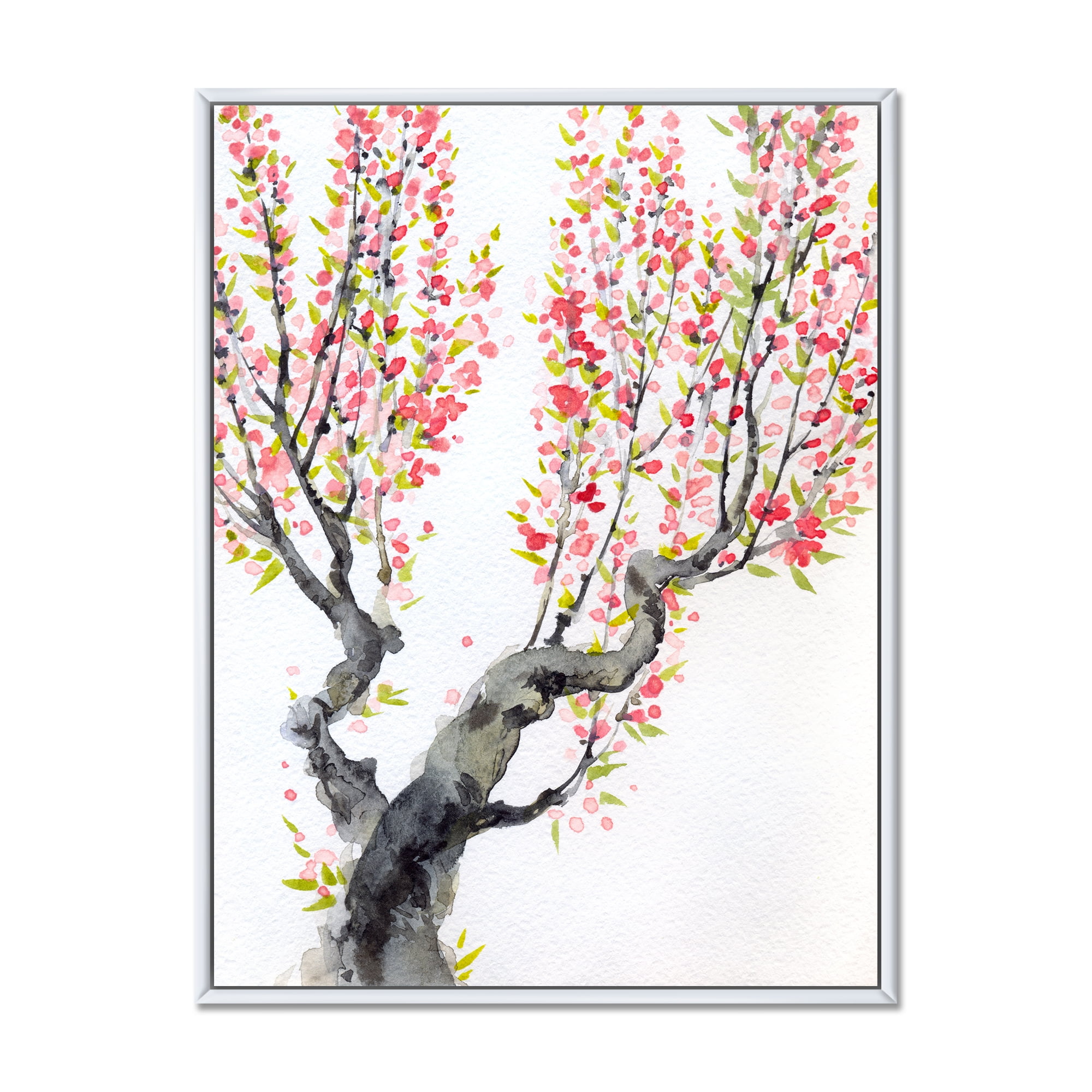 Designart 'Red Spring Flowers On Tree Branches' Traditional Framed Canvas Wall Art Print