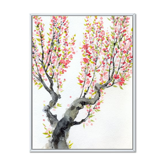 Designart 'Red Spring Flowers On Tree Branches' Traditional Framed Canvas Wall Art Print