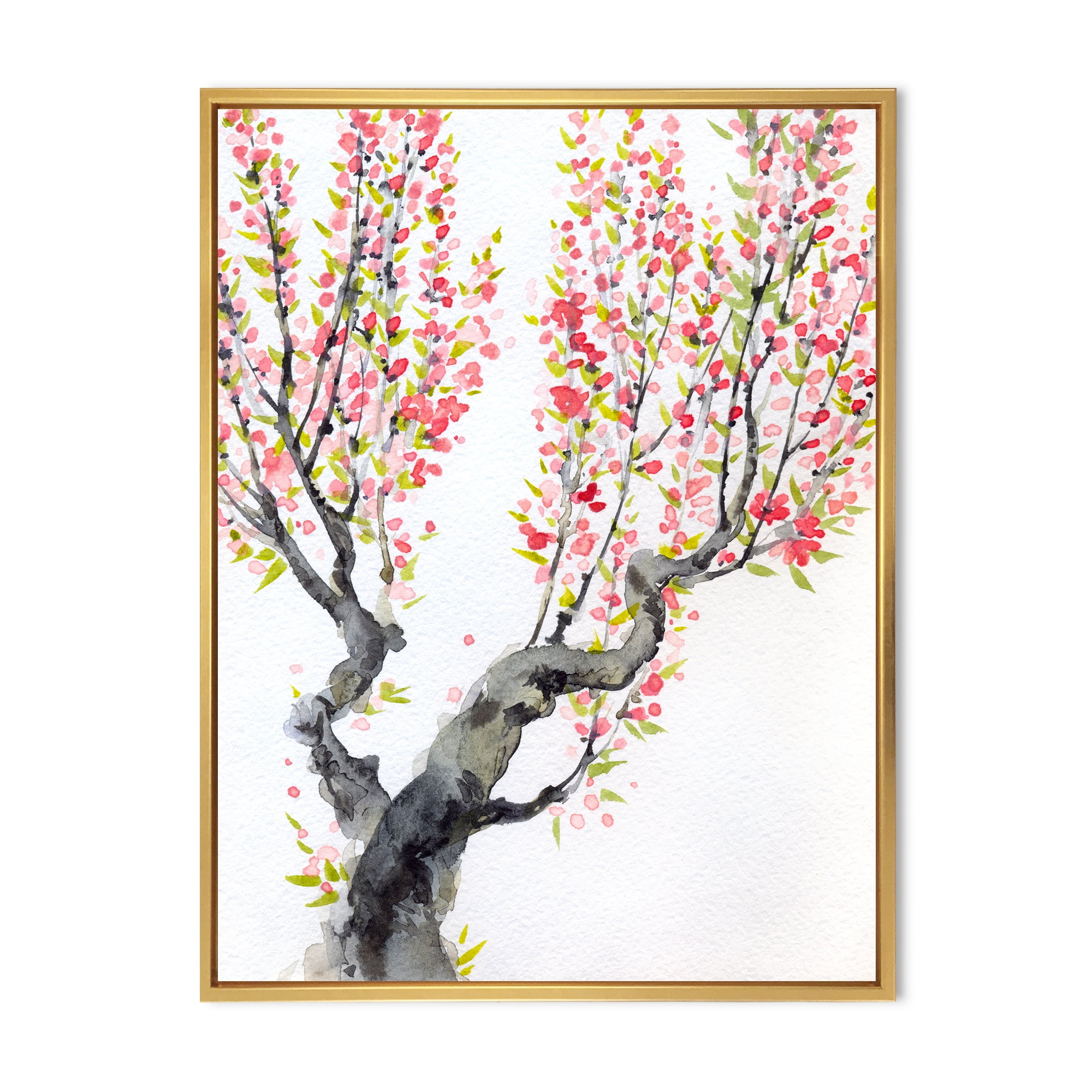 Designart 'Red Spring Flowers On Tree Branches' Traditional Framed Canvas Wall Art Print
