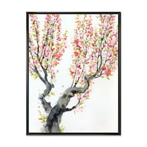 Designart 'Red Spring Flowers On Tree Branches' Traditional Framed Canvas Wall Art Print