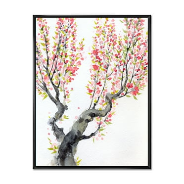 Designart 'Red Spring Flowers On Tree Branches' Traditional Framed Canvas Wall Art Print