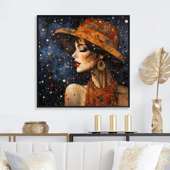 Designart "Red Stylish Portrait Pointillism I" Fashion Floater Framed Canvas Print