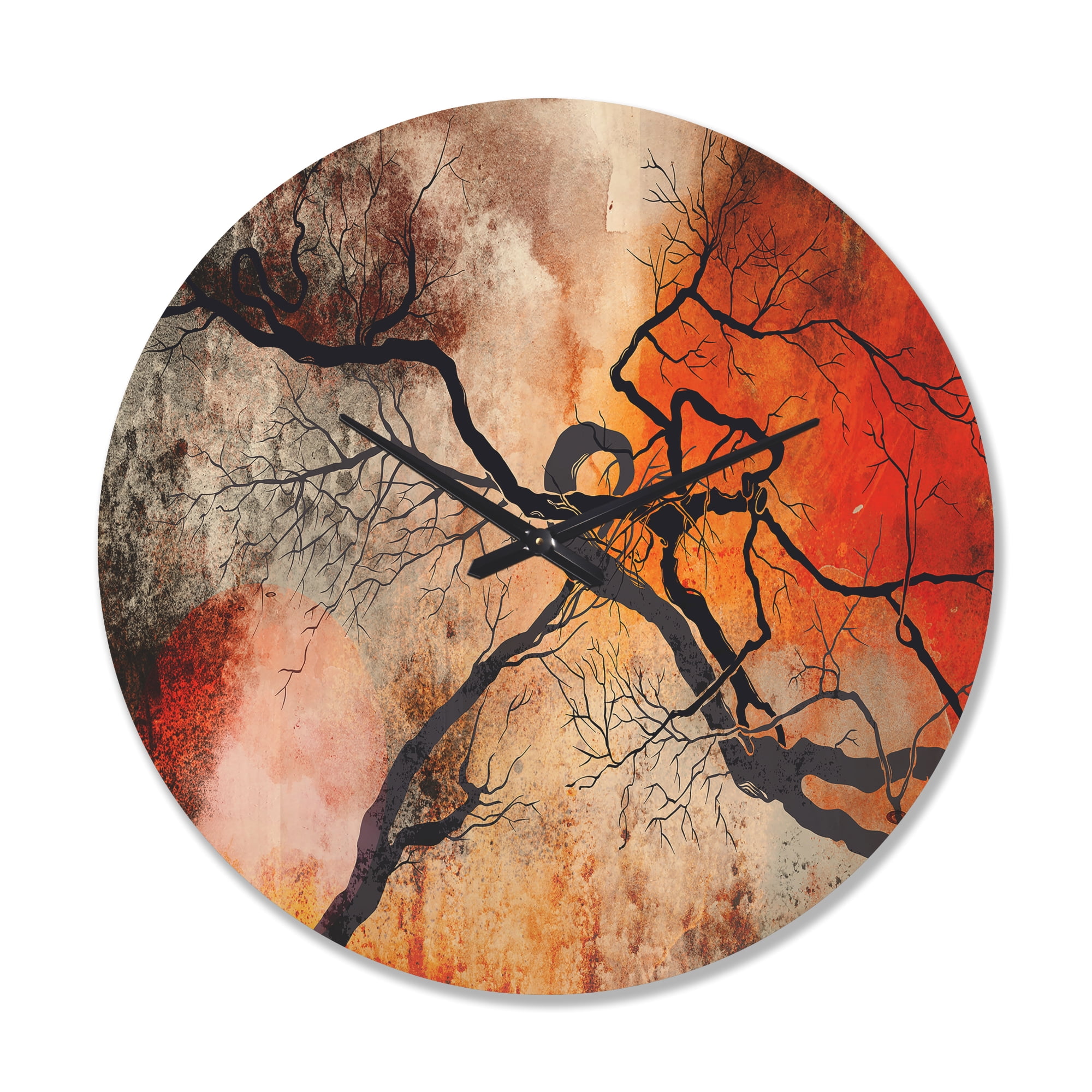 Designart 'Red Sun With Surrealistic Trees' Modern Wood Wall Clock