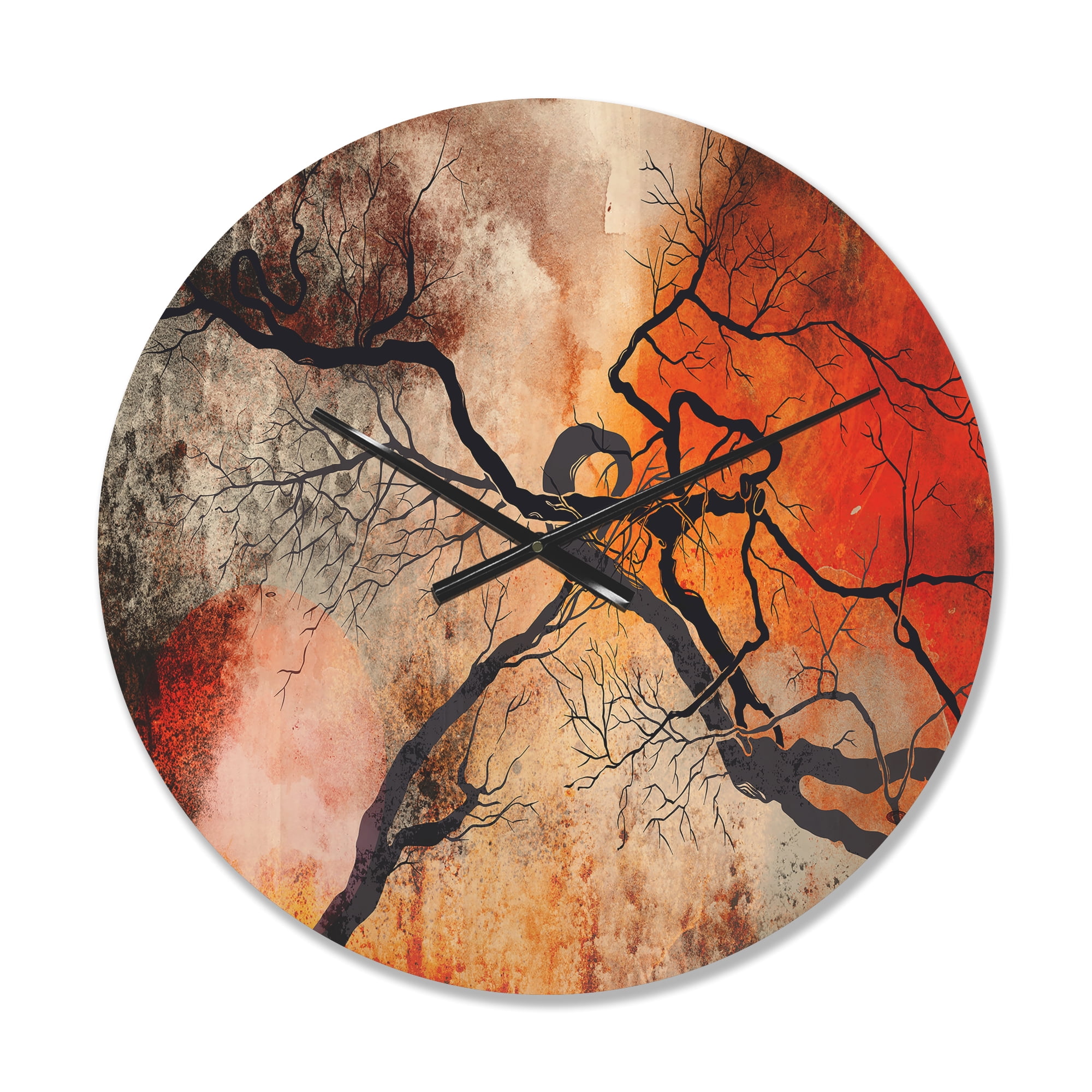 Designart 'Red Sun With Surrealistic Trees' Modern Wood Wall Clock