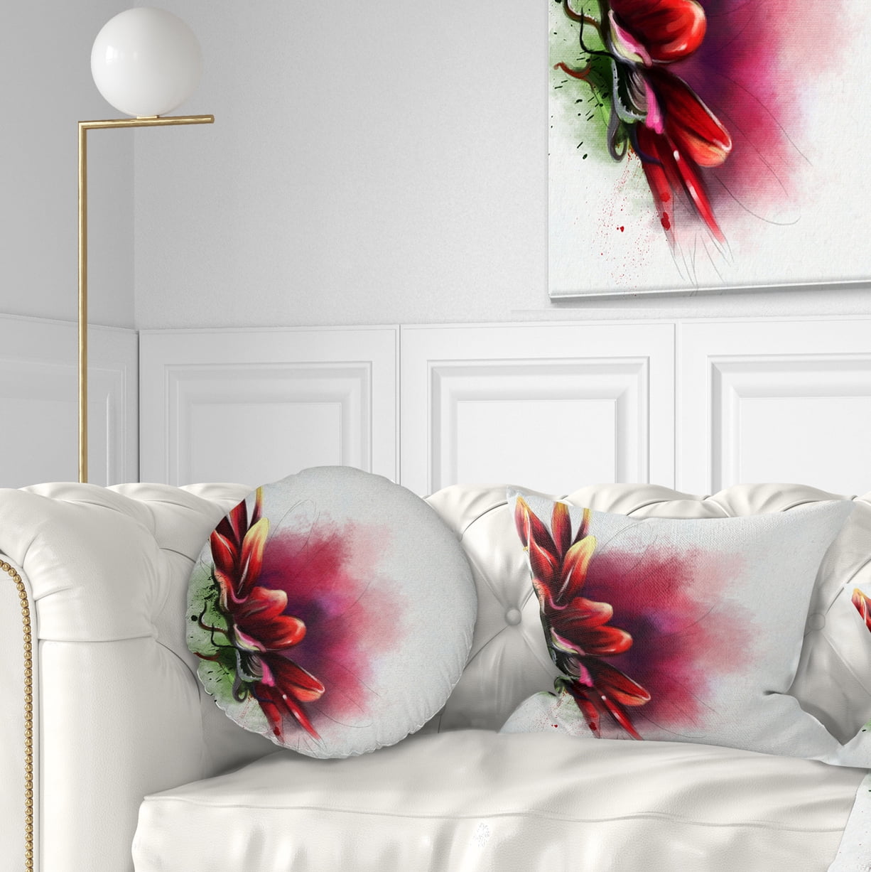 Designart Red Sunflower Watercolor Sketch - Flowers Throw Pillowwork - 12x20