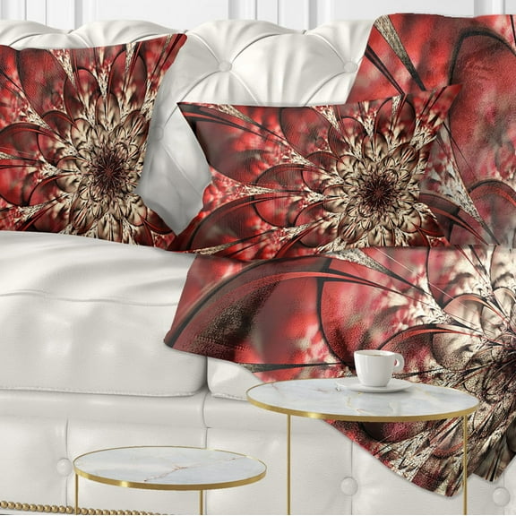 Designart Red Symmetrical Flowers Pattern - Floral Throw Pillow - 12x20