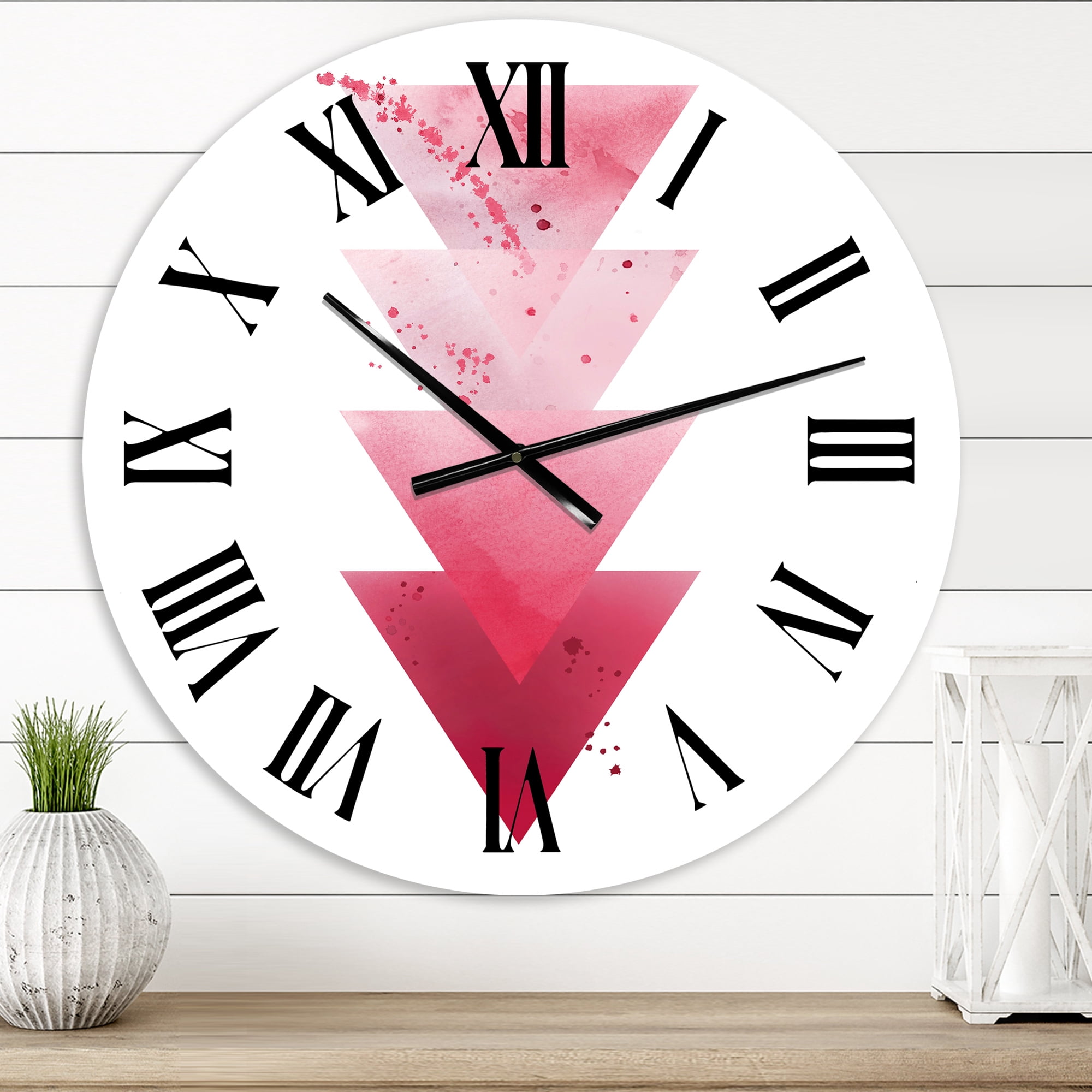 Designart 'Red Triangles Abstract Geometric Art Composition' Modern Wall Clock