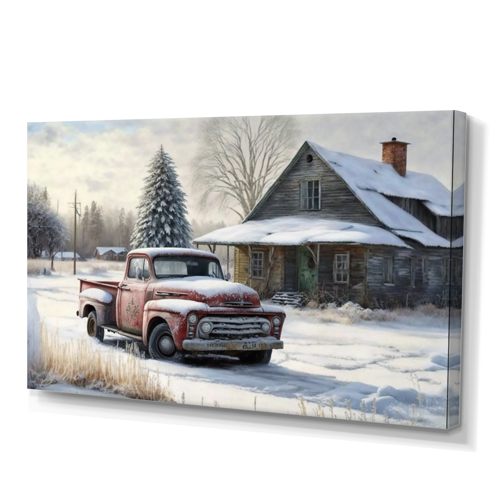 Designart Red Truck By Farmhouse Canvas Wall Art