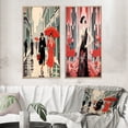 thumbnail image 1 of Designart "Red Umbrella Art Deco Lady" Fashion Woman Framed Wall Art Set Of 2 - Glam Orange Framed Wall Art Set Of 2, 1 of 6