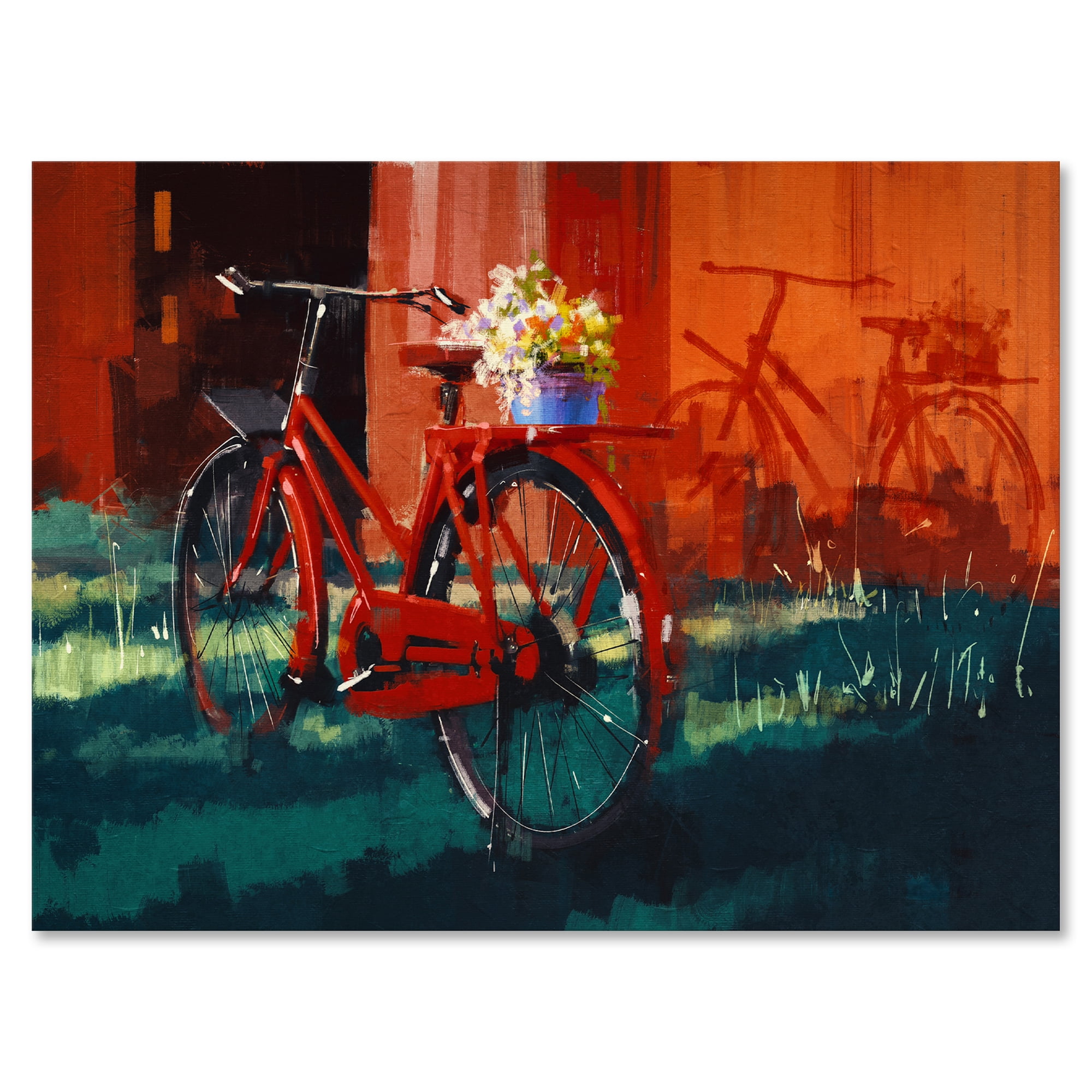 Designart ' Red VIntage Bicycle With Flowers Bucket ' Vintage Canvas Wall Art Print