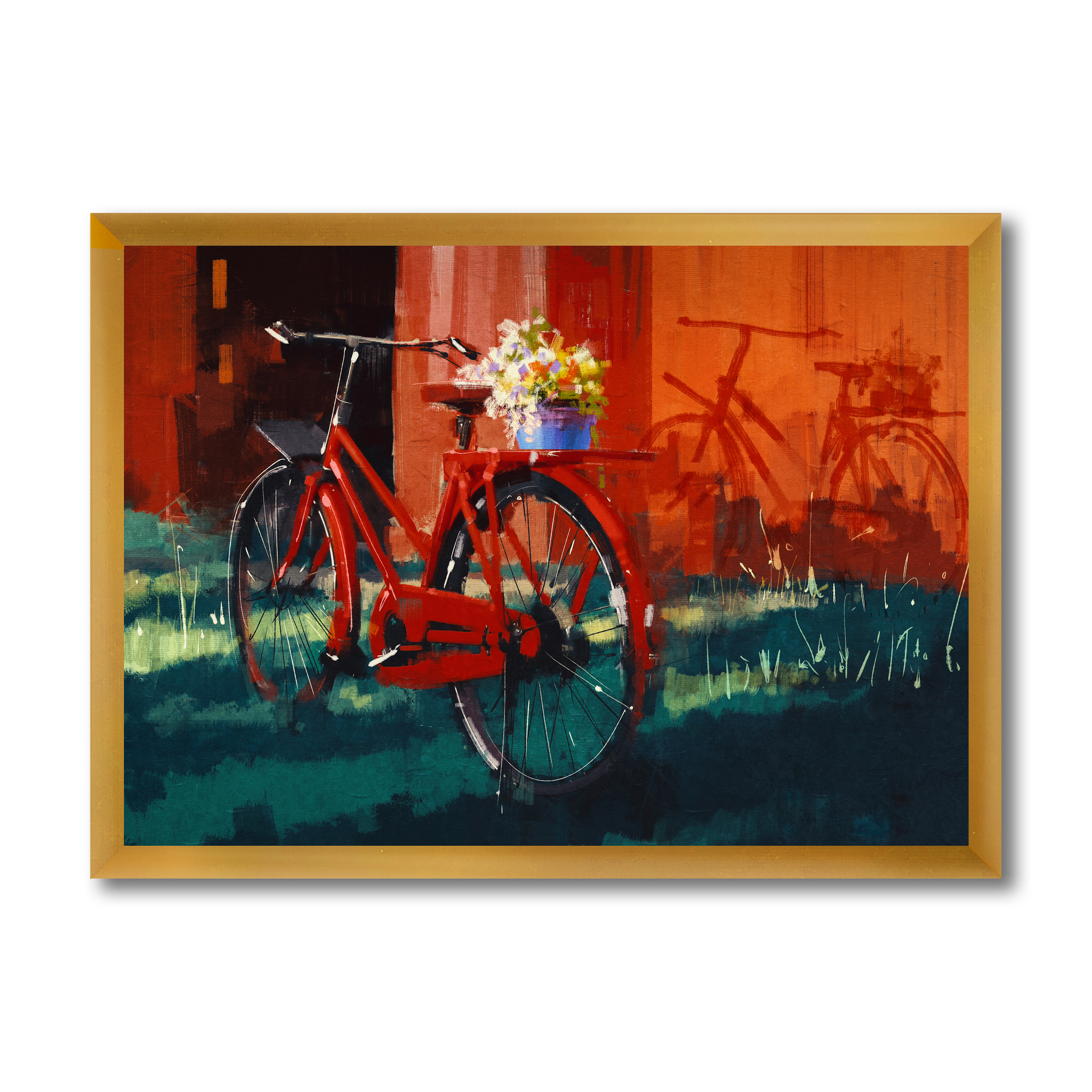 Designart 'Red VIntage Bicycle With Flowers Bucket' Vintage Framed Art Print