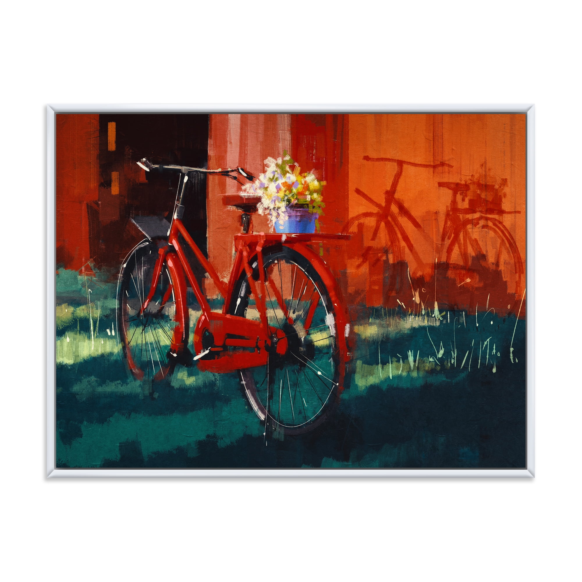Designart 'Red VIntage Bicycle With Flowers Bucket' Vintage Framed Canvas Wall Art Print